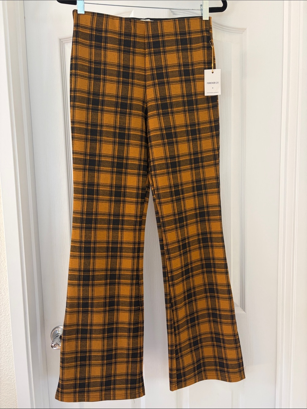 Forever 21 Mustard and Black Plaid Flare Pants